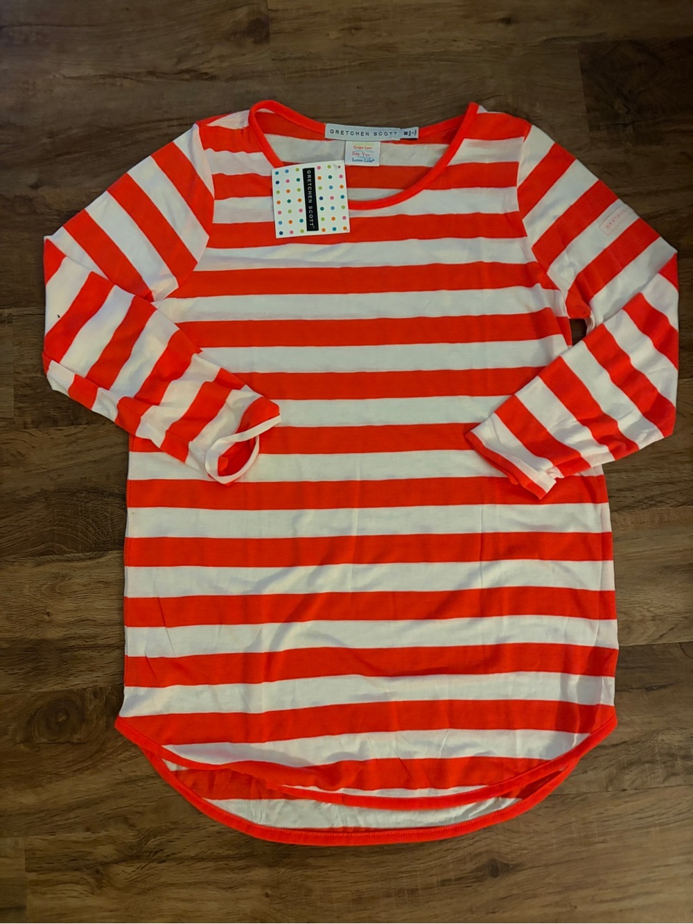 Gretchen Scott Designs Orange and White Striped Cotton Long Sleeve Top